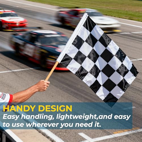 Image of AGAS Official Auto Racing Flags Set - Set of 7-24 x 30 inch Printed Single Sided on Heavy Duty Nylon - Mounted on 30 inch Natural Wood Pole - For Race Car Sports Event