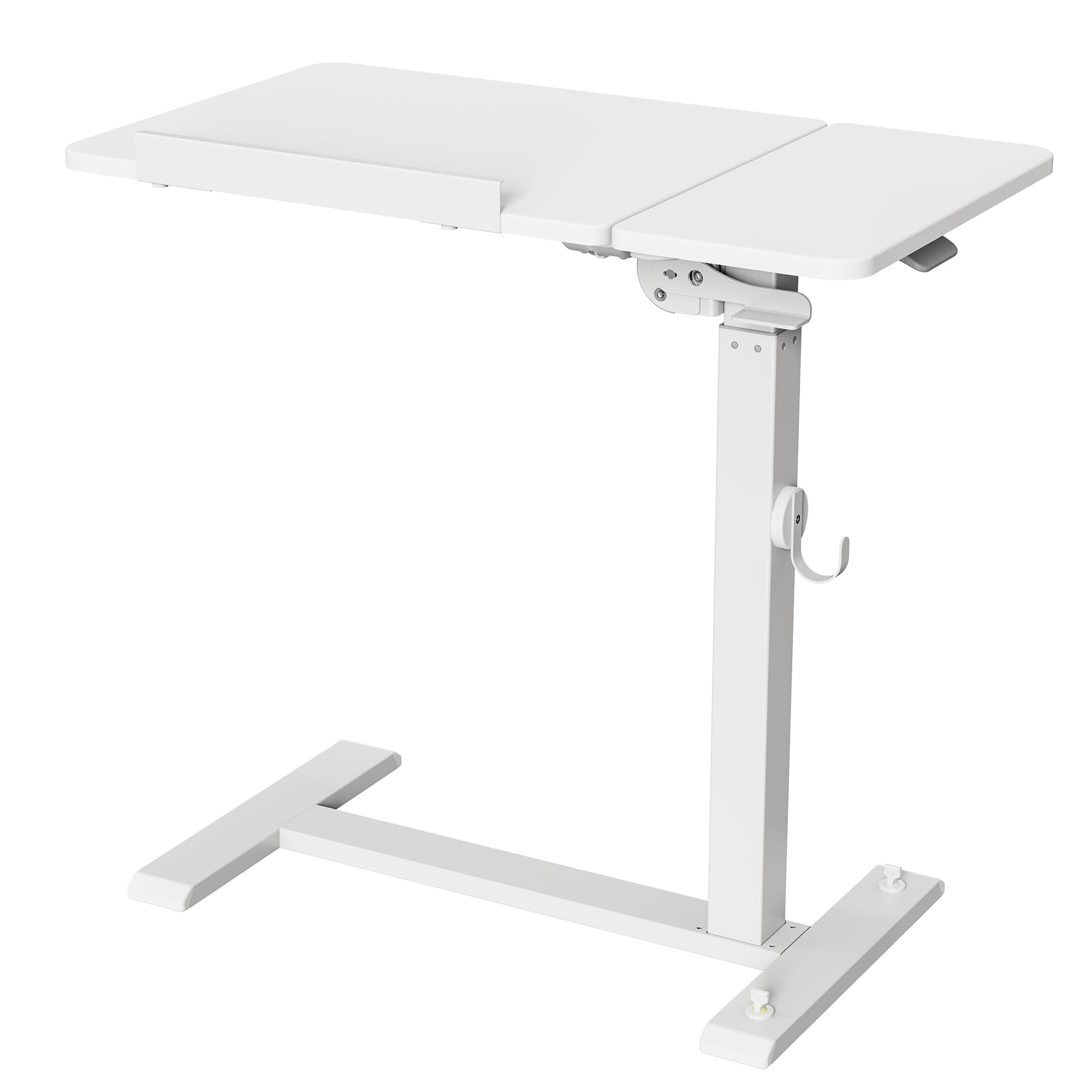 ETHU Klappbarer Beistelltisch mit Rollen, Höhenverstellbarer Nachttisch (68-108 cm) & Neigbare Tischplatte, Mobiler Computertisch Laptoptisch Kappbarer Überbetttisch für Bett, Sofa & Homeoffice, Weiß
