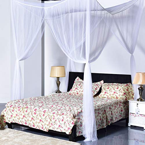KANAHIYA Traders Mosquito Net White, 8x8 ft 4 Corner Post Bed Canopy, Quick and Easy Installation for King Size Beds Large Queen Size Bed Curtain