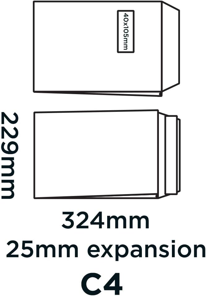 Blake Purely Packaging C4 324 x 229 x 25 mm 140 gsm Gusset Pocket Peel & Seal Window Envelopes (9001) White - Pack of 125