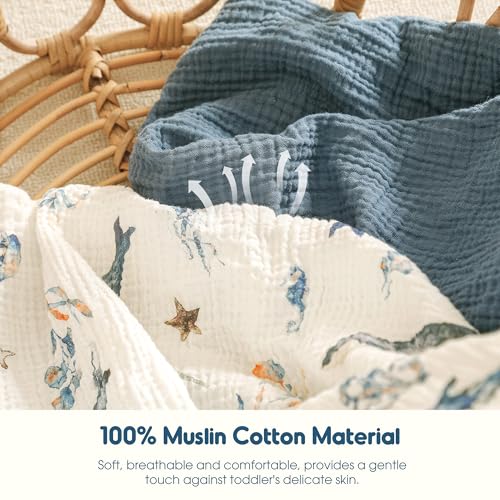 Image of GRSSDER 100% Cotton Muslin Crib Sheet 2 Pack - Breathable & Ultra-Soft Fitted Crib Sheets for Standard Baby & Toddler Mattresses, 52 inchx28 inch with 9 inch Deep Pocket, Snug Fit All-Around Elastic