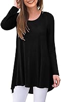 Vista 1 de AWULIFFAN Blusa tipo túnica holgada de manga larga con cuello redondo para mujer 01 Negro