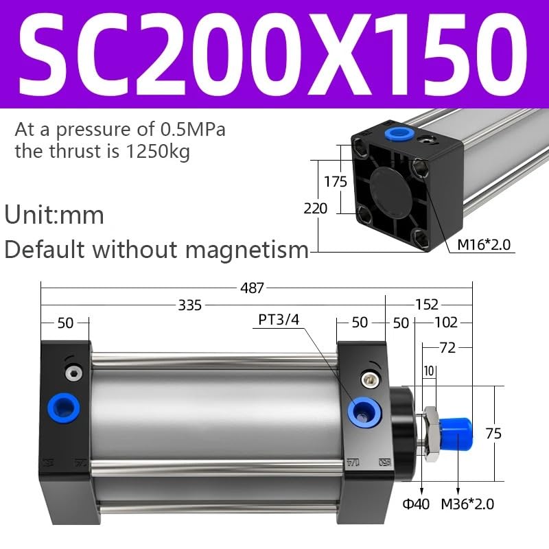 SC Cilindri Pneumatici SC200 Foro A Doppia Azione Cilindro Pneumatico Strumenti Grande Spinta Pistone 50/100/150/200/250/300/400/500/600/700mm 1 Pz(SC200X150)