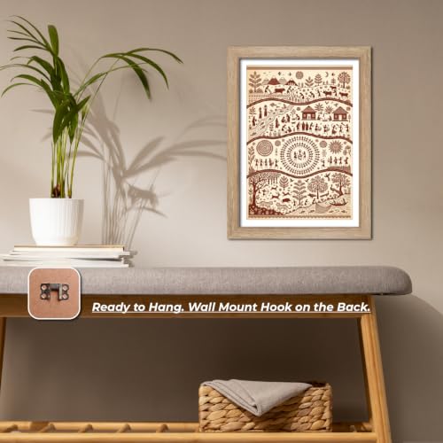 Image of TenorArts Traditional Tribal Folk Art Photo Frame Set of 2 , Indian Rural Arts Decor Wall Hanging Painting For Bedroom Living Room Cafe and Home decor / Minimal Drawing Framed Posters for Decoration (9x12 inches) [T2P-09T]