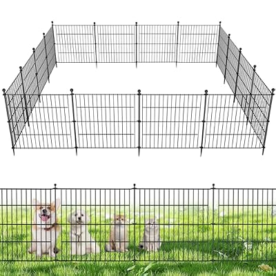 10 Panels No Dig Decorative Outdoor Garden Fence for Yard, 24 in(H) X 20 ft(L) Animal Barrier Fencing Rustproof Metal Wire Panel Border for Dog, Rabbits, and Patio Temporary Ground Stakes