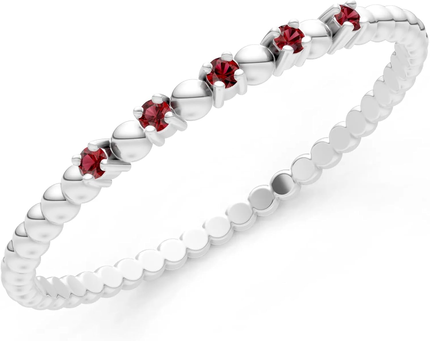 PEORA Round Cut Garnet Stackable Band Available in Solid 10K, 14K or 18K Ring – White, Yellow or Rose Gold
