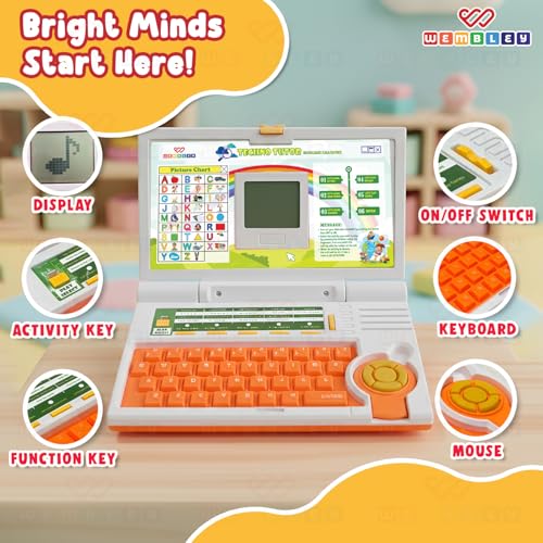 Image of Wembley Kids Laptop Educational Toy for 2-5 Year Old Boys & Girls | Interactive Learning Computer with Alphabet, Letters & Mathematics | Music, Logic & Memory Games | Birthday Gift for Kids