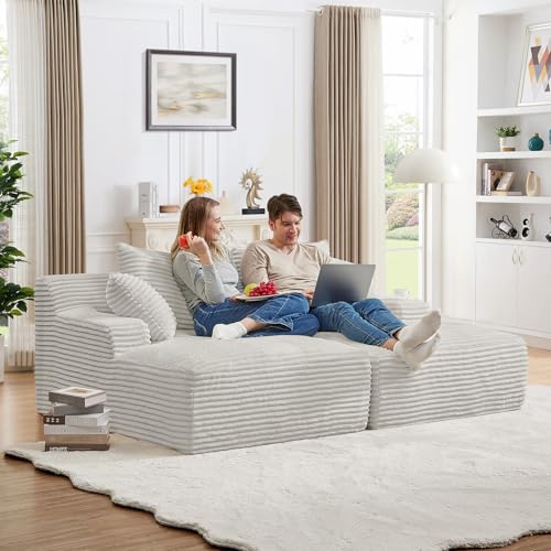 Image of Oversized Chaise Lounge Chair Indoor,78.7 inchW Upholstered Corduroy Cloud Sofa Boneless Couch,Modern Deep Seat Comfy Sofa Chair,Loveseat Sleeper Couch Bed for Livingroom,Bedroom,No Assembly(Light Grey)