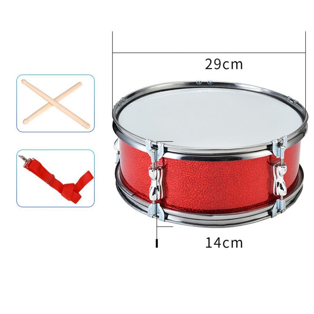 Caisse Claire de 11 Pouces avec Bandoulière, Instrument de Percussion, Jouet D'apprentissage Musical, Tambour, Instrument de Musique pour Adolesce, Rouge