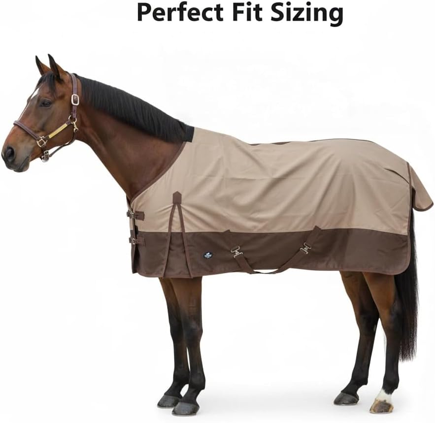 1200Denier Waterproof and Breathable Horse Sheet TGW RIDING Horse Blanket Standard Neck Turnout Sheet (78", Tan/Brown)