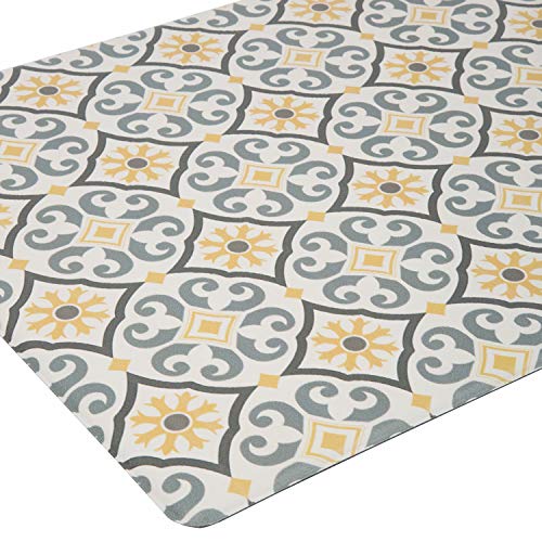 QSY Home Kitchen Anti Fatigue Floor Mats 18x30x1/2-Inch Comfort Standing Rugs for Laundry Bath Room Pvc Foam Bevel Edges Non-Slip Waterproof Mats, Grey/Yellow