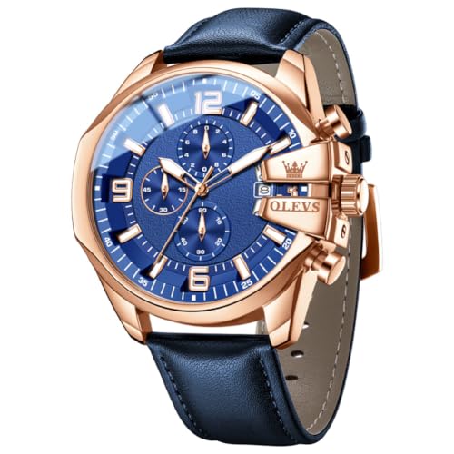 Image of OLEVS Men Watch Big Face Chronograph Waterproof Leather Strap Fashion Watch