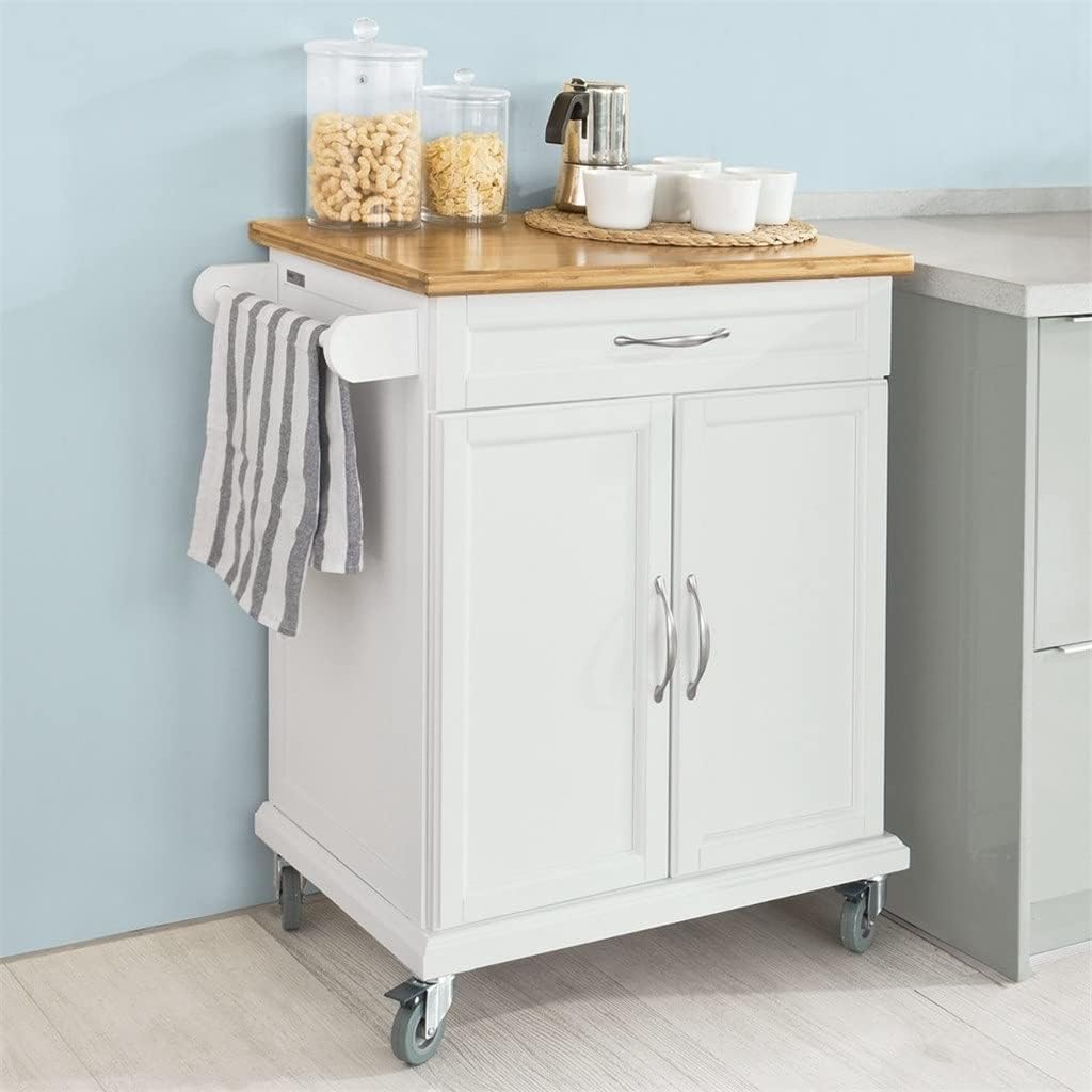 Kitchen Cabinet Kitchen Storage Trolley Cart with Worktop, 1 Large Cupboard and 1 Drawer (A W66 x D46 x H91cm) (A W66 x D46 x H91cm)