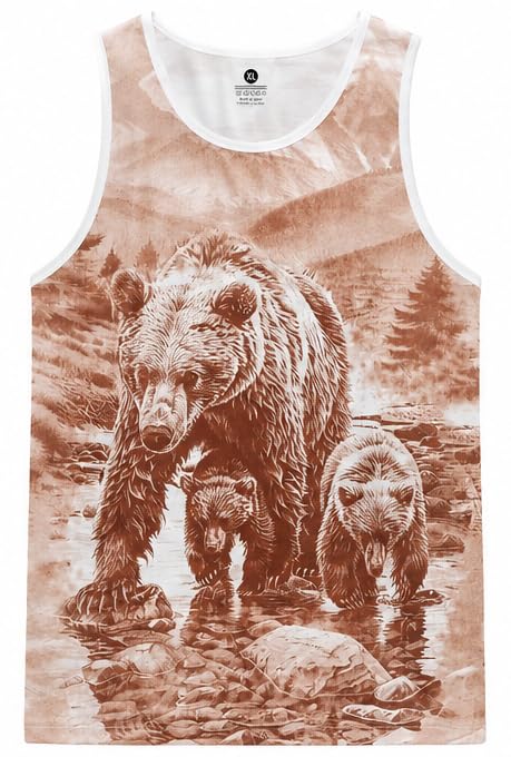 Men's Grizzly Bear Graphic Tank Top, All-Over Print, Wildlife Nature Theme-image-25