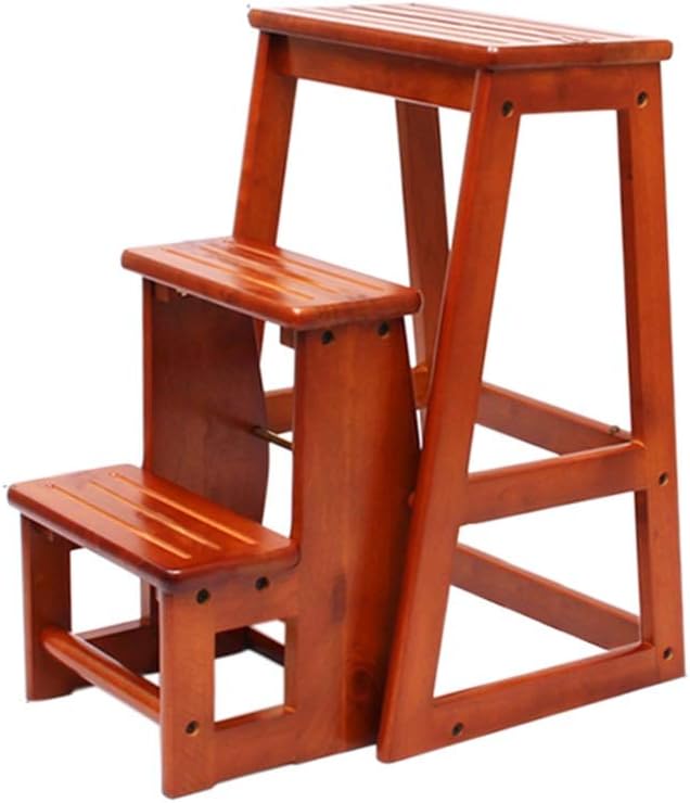 Wood Folding Library Ladder Chair Stool Non Slip Portable Stairway Stool for Home Office Living Room Bedroom Multi Purpose Foot Stools Sturdy and Durable Plant Stand