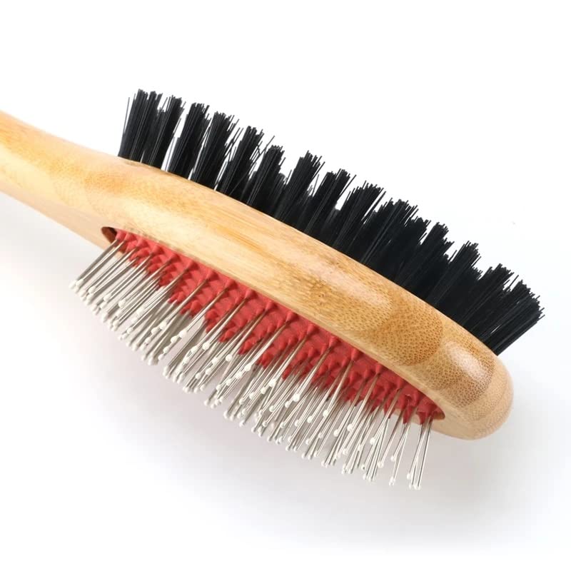 Pet Brush, Pet Brush Bamboo Long Handle Cat Dog Pet Grooming Comb Pet Slicker Brush Double Side Remove Hair Brush Cat Comb Pet Brushes(Small SIZE)
