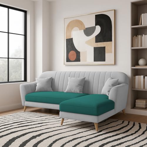 Image of Atticus RHS 4 Seater L Shape Sofa Set for Living Room (Pine Grey Fabric) Premium Fabric Sofa Set