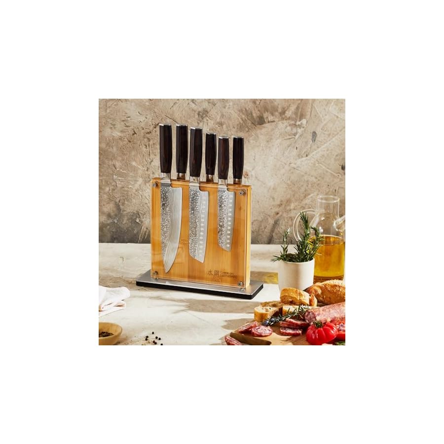 Cuisinepro-Damashiro-Emperor-Knife-Block-Shi-7-Piece-Set-Premium-Japanese-Steel-Knife-Set-With-Tempered-Glass-Magnetic-Knife-Holder-Professional-Knife-Set-in-Damascus-Design Cuisine::pro Damashiro Emperor Knife Block (Shi, 7 Piece Set) - Premium Japanese Steel Knife Set With Tempered Glass - Magnetic Knife Holder - Professional Knife Set in Damascus Design