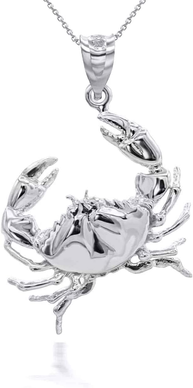 High Polish .925 Sterling Silver Crab Charm Cancer Zodiac SeaLife Pendant Necklace - Choose Pendant Only or Necklace w/ 16”-22” Chain