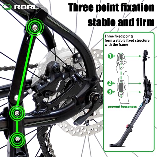 RBRL Bike Kickstand Aluminium Alloy, Bicycle Side Stand Universal for 26\'\'-29\'\', Stable Bicycle Kickstand for Mountain Bike/Road Bike/MTB, Height Adjustable with Non-Slip Rubber Foot