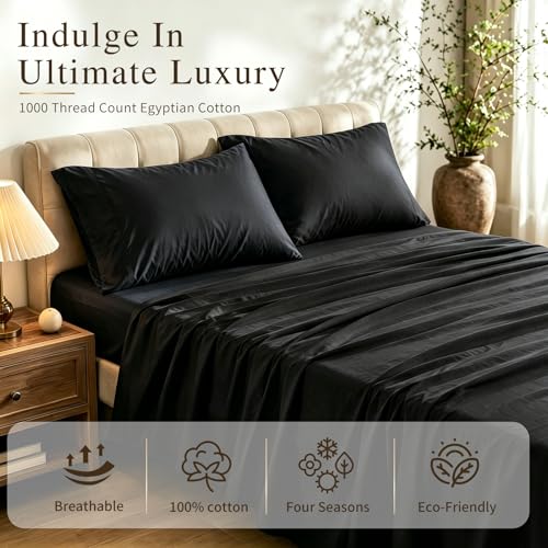 Image of MEISHANG 1000TC Egyptian Cotton Sheets Queen, 18-24 inch Extra Deep Pocket | 1000TC Egyptian Cotton Sheets, Sateen Weave, Ultra Soft & Breathable, OEKO-TEX Certified
