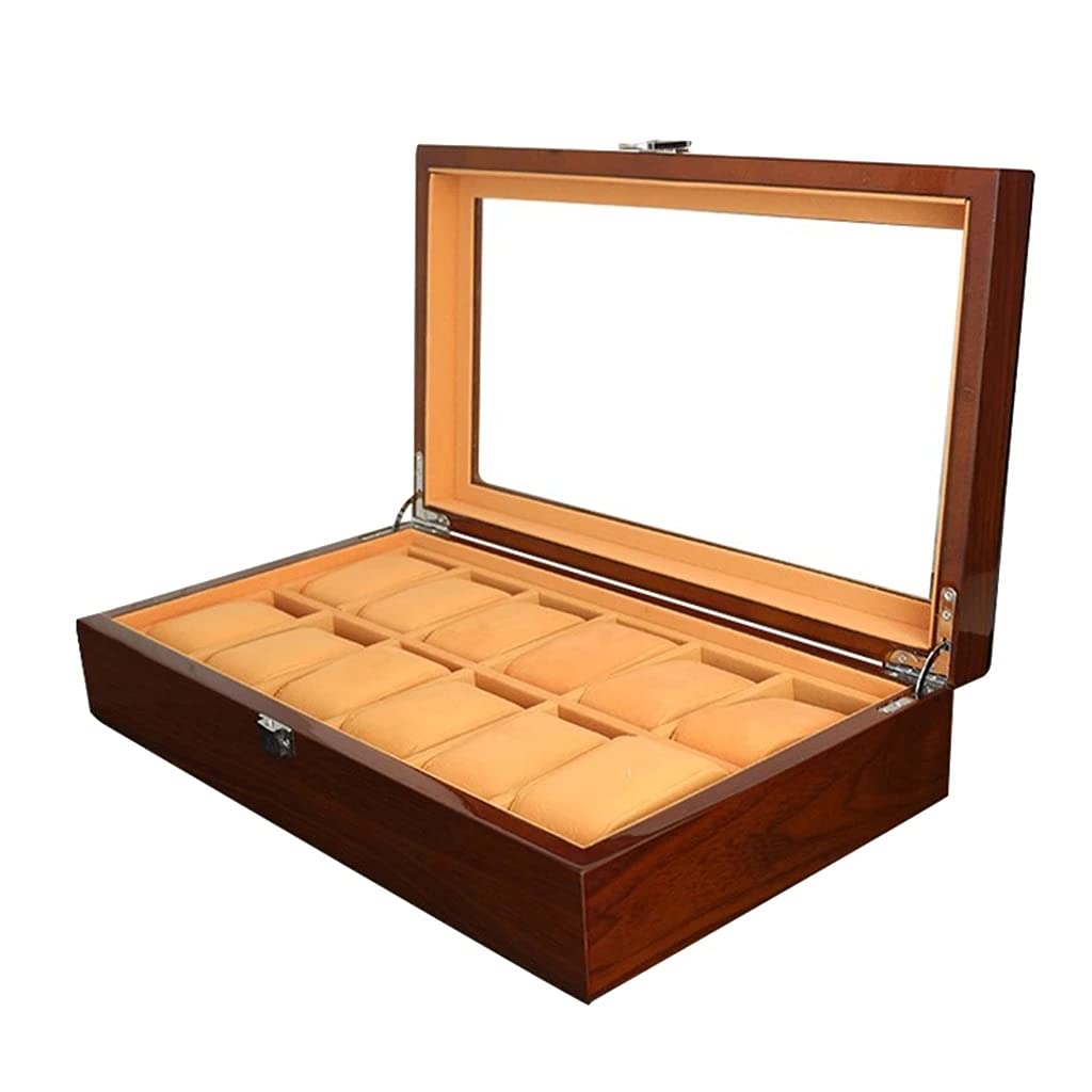 Uhrenbox aus Holz, Uhrenetui, Organizer, Display für Männer und Frauen, Holzbox mit 12 Fächern und großer transparenter Glasplatte Safehappy