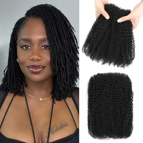 Dong H hair Afro Kinkys Bulk Human Hair for Braiding Afro Kinky-Curly Human Hair Bulk for Mini Twist Afro Kinky Bulk Hair for Dreadlocks Extensions Repair Locs Micro Locs Extension 14Inch(1B,35g/pack)