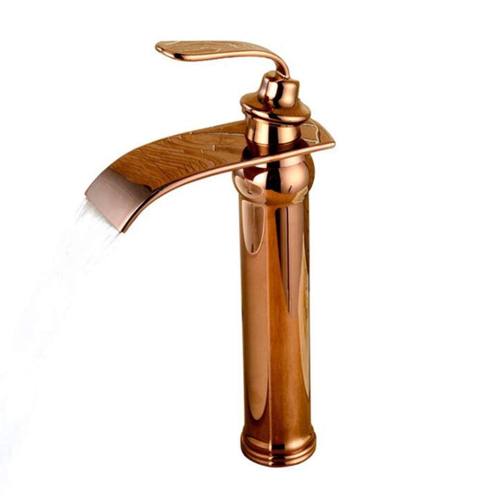 LMYSXAOZ Tall Basin Mixer Tap Waterfall Bathroom Sink Taps Brass Rose Hot and Cold Faucet Single Hole Above Counter Mixing Kitchen