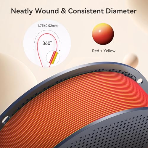 Image of SUNLU Dual Color Matte PLA Filament 1.75mm, Matte 3D Printer PLA Filament, PLA Filament 1kg Spool (2.2lbs), Dimensional Accuracy + /- 0.02mm, Yellow Red