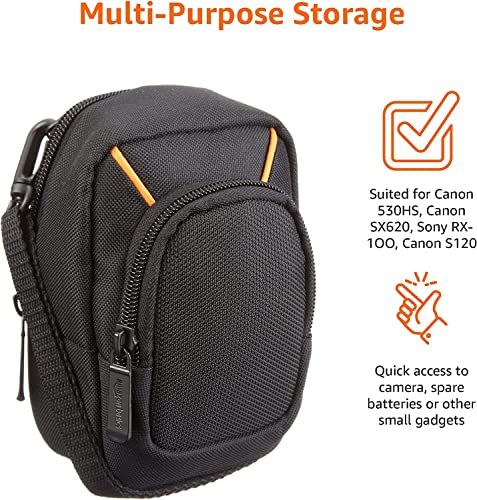 Image of Amazon Basics Large Point and Shoot Padded Camera Case with Adjustable Shoulder Strap, Belt Loop, Interior Dimension 5.2 x 3.2 x 1 inches, Black