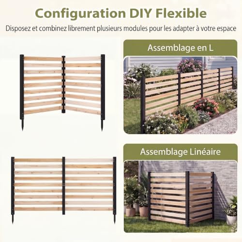 GYMAX 2 Panneaux Clôture de Jardin Modulable, Palissades en Bois, 98 x 107 CM, Barriere Jardin à Lattes Modulable en Bois de Sapin, pour Balcon, Terrasse et Parterre de Fleur Bordure (Naturel) – vue 2