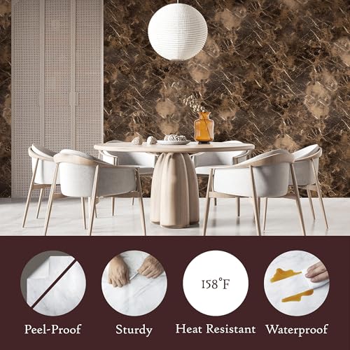 Image of Very Berry Sticker Marble Contact Paper (Brown, 24 inch x 118 inch, 1 Pack) | Authentic marble pattern, Thick, Waterproof, Laminate vinyl, Self adhesive, Peel and stick wrap, For countertop and wall