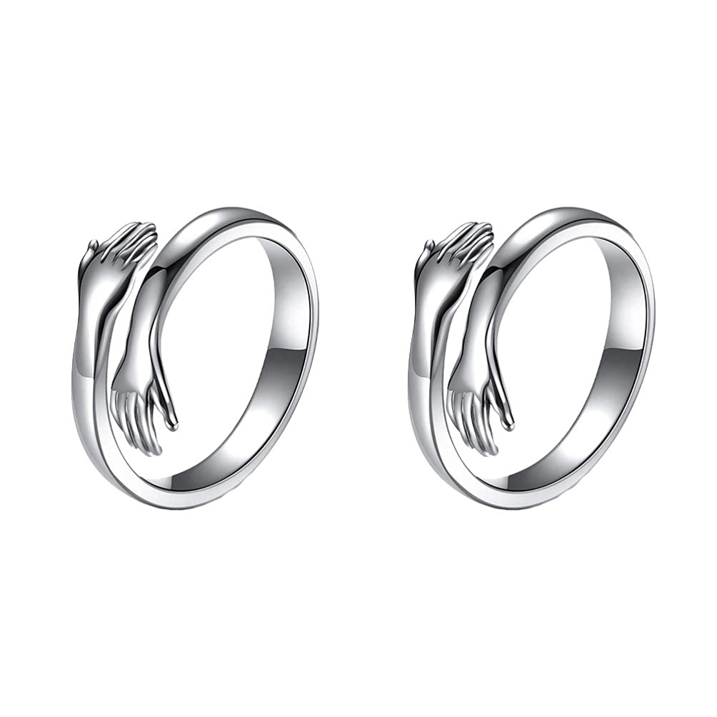 Adjustable Silver Rings Couple Hug for Women Mother Grandmother Wife Girlfriend Female Lover - 2pcs (B098PJB975) Amazon Price History, Amazon Price Tracker