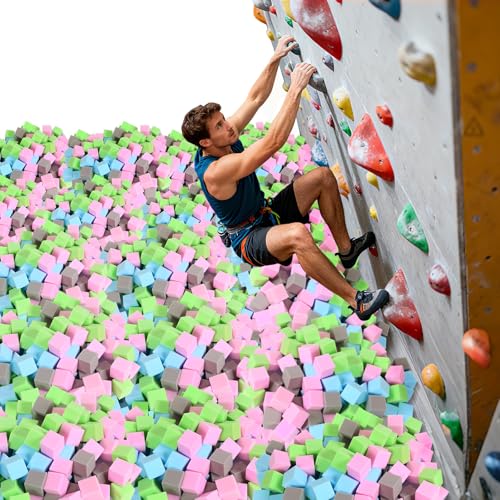 Foam Cube 100 PCS of 3.15 x 3.15 x 3.15 Inch Soft Blocks Gymnastics Rock Climbing Trampoline and Other Sports Cushion Pads Indoor Park Foam Pit Filler - Four ColorsBlue/Green/Grey/Pink