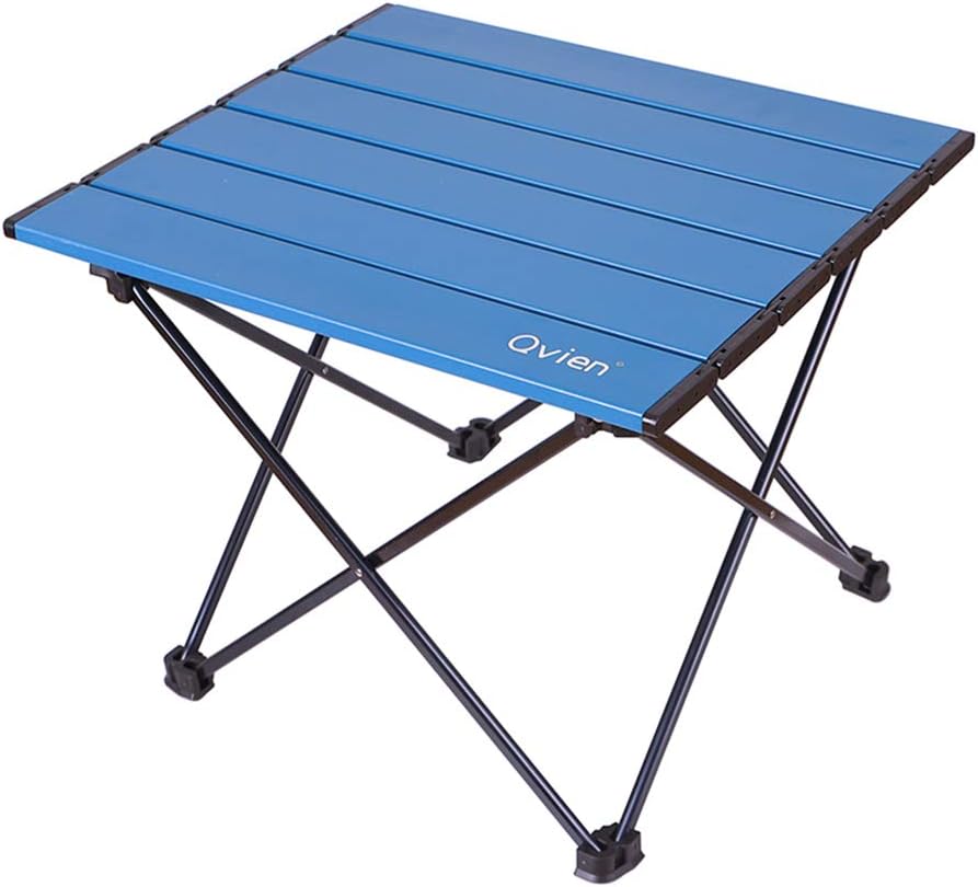 AOUTACC Portable Folding Camping Table, Lightweight Foldable Camp Table Collapsible Aluminum Hard-Topped Table Top with Carry Bag for Picnic Cooking Camping Beach Festival (S, Blue)