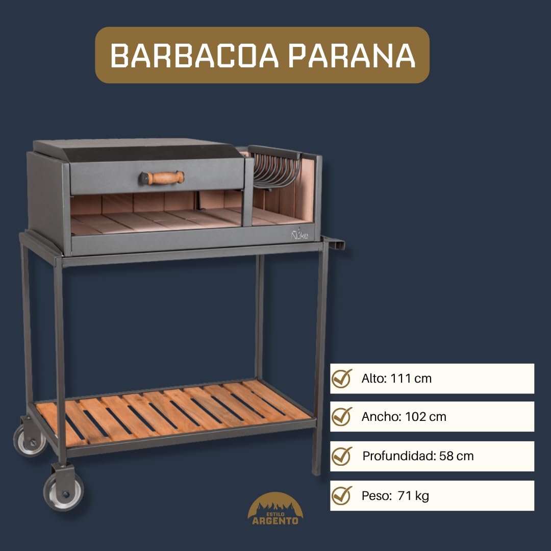 Parrilla Barbacoa de Carbon Parana Premium Portatil Con Brasero Ruedas y Tapa, color Negro 111x102x58 cm