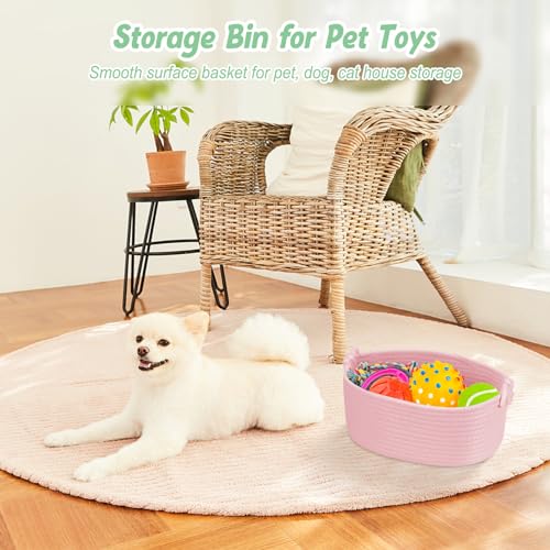 Image of Small Basket for Storage and Organization | Pink Gift Basket | Decorative Baskets for Gifts Empty | Cute Cat Dog Toy Box Organizer Basket | Woven Rope Basket for Home, Office, Desk | 3 Pack
