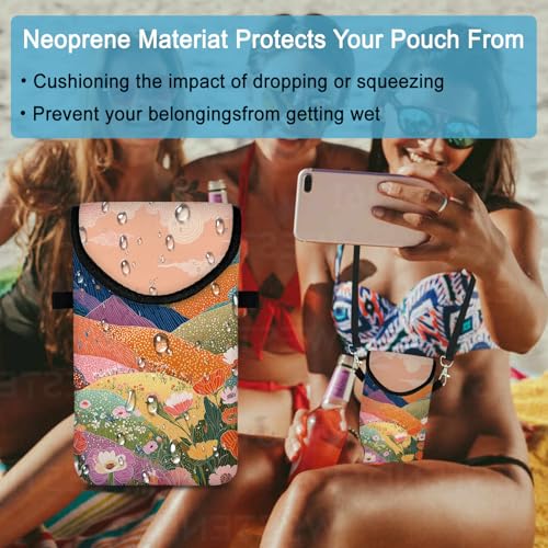 Image of Neoprene Cell Phone Sleeve Pouch Case Bag with Crossbody Strap Neck Lanyard for Women 7.5 X 4.3 in Colorful Mountains