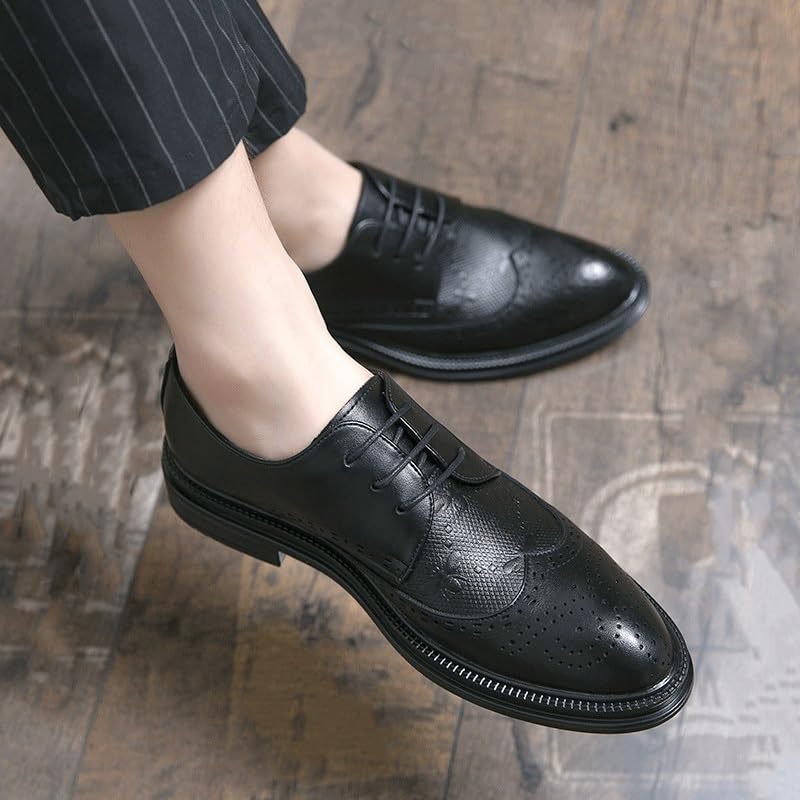 Men's Wedding Shoes, Casual Leather Loafers, Trendy Lace-Up Dress Shoes for Men, Elegant Business Formal Shoes, Breathable and Comfortable2