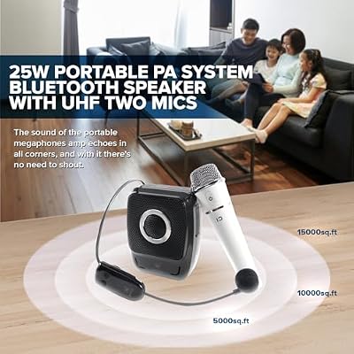 Voice Amplifier with 2 Wireless Mics, 25W High Capacity 5200mAh Personal Voice Amplifier Portable Pa System Megaphone Bluetooth Speaker,Wireless Microphone System for Teaching, Fitness, Outdoor