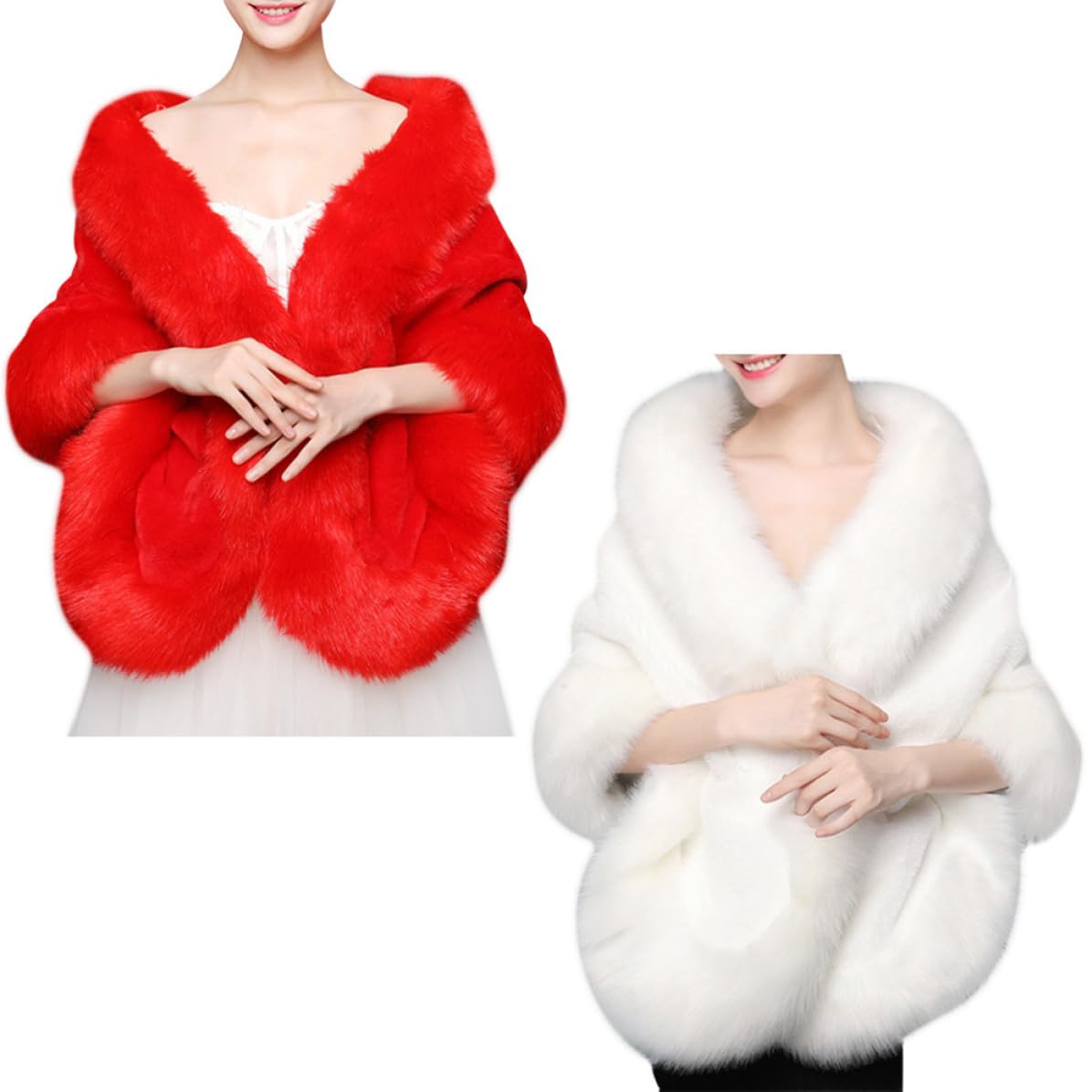 Lurrose Coprispalle Bianca in Fibra Sintetica per Sposa, Scialle Elegante in Pelliccia Sintetica per Cerimonie e Feste Invernali, Caldo e Raffinato