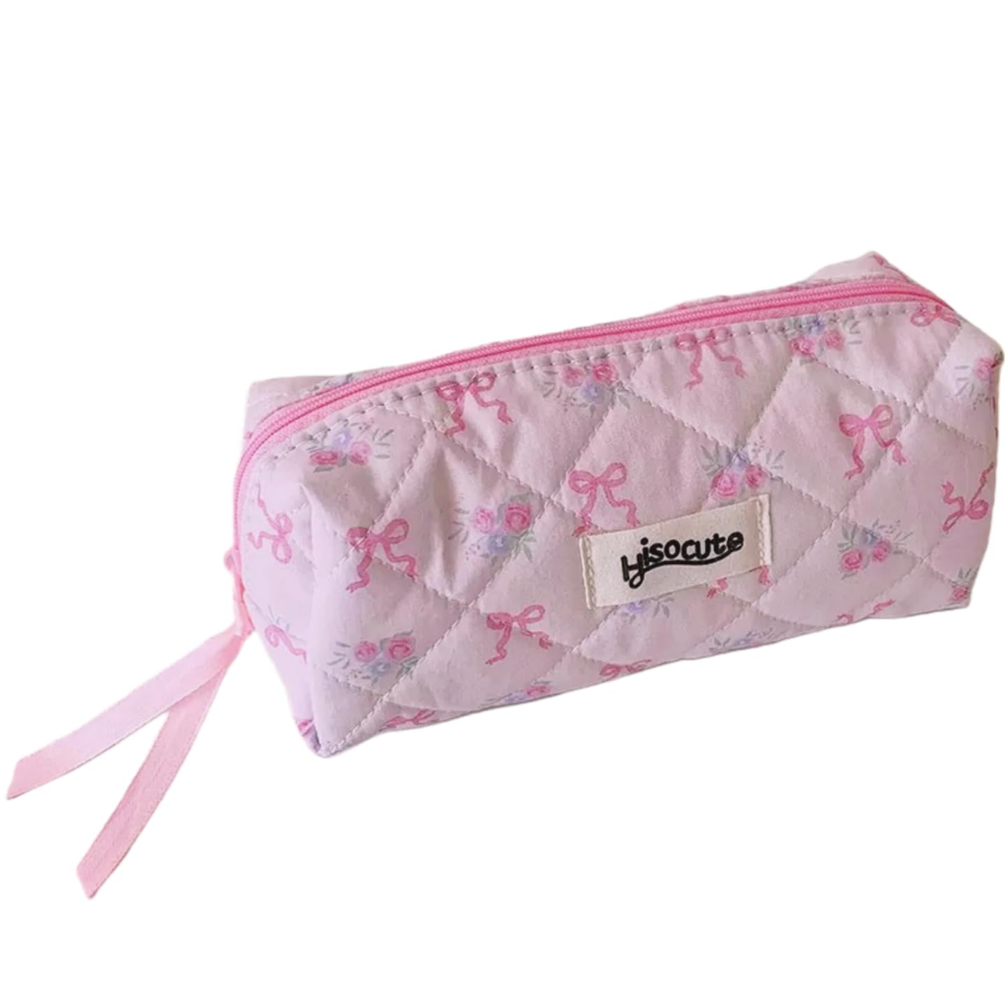 Carry bloom Pencil Pouch Cute Pencil Case for Girls Aesthetic Pencil Bag with Zipper Pen Cases School Supplies Makeup Bag (bow flower pink)