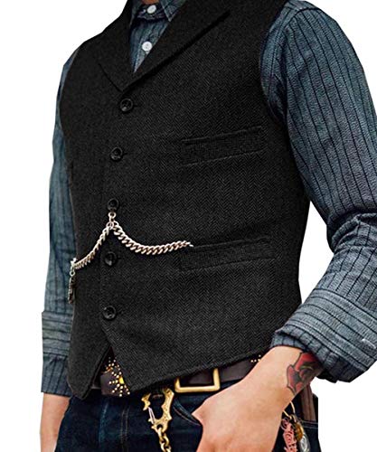 Mens Classic Wool Tweed Suit Vest Casual Sleeveless Jacket Herringbone Waistcoat for Tuxedos for Tuxedos