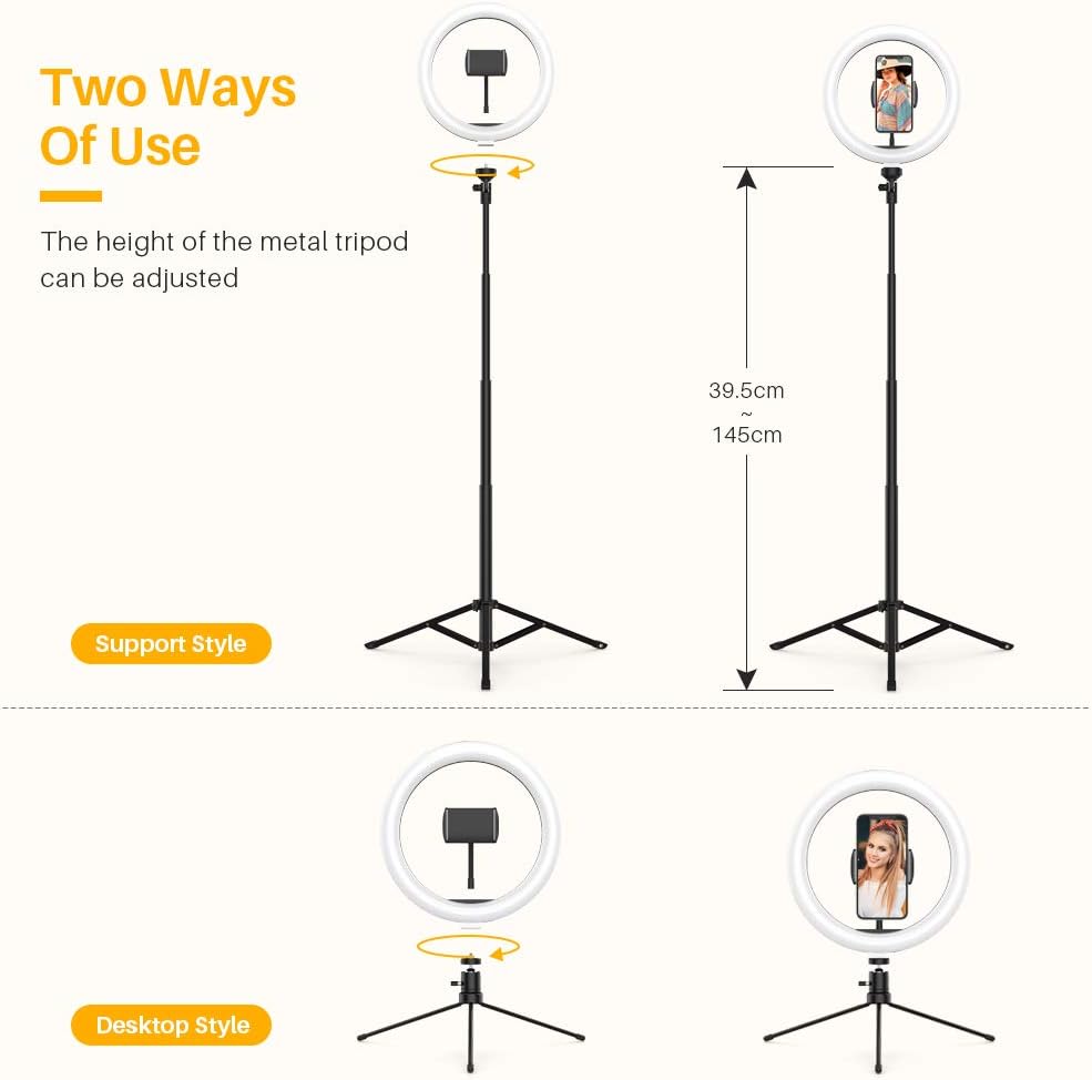 10.2" Ring Light with 2 Tripod Stand&Phone Holder,Anozer Dimmable Selfie Ring Light LED Camera Ringlight with 57.1" Floor&Desktop Tripod for Live Stream/Makeup/YouTube, Compatible with iPhone/Android