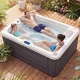 3 Person Outdoor Hot Tub, 220V – 3500W Acrylic Bathtub with 16 Hydro Jets, 2 Speakers, LED Lights, Dual Speed Pump, Ozonator & Cover, Fast Heating Above Ground Spa Machine (1 Lounger 2 Seats)