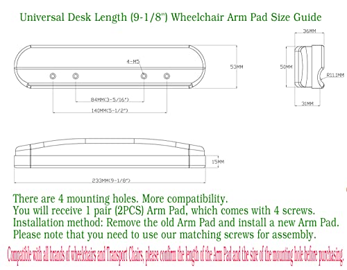 Universal Desk Arm Pad,Universal Desk Length (9-1/8") Wheelchair And Transport Chair Arm Pads W/Hardware, Universal Replacement Vinyl Arm Pad Parts, Compatible With All Brands(1Pair,Black) #TOP2