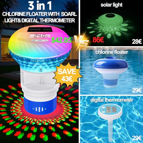 Diffuseur chlore piscine KingSom flottant avec éclairage solaire réglable - 8