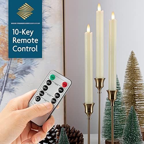 SEHNSY Flameless Flickering Taper Candles with Remote Controls and Timer, Battery Operated LED Window Candles Real Wax 3D Wick Warm Light Pack of 6, Christmas Wedding Decor (Ivory, 9.64 X 0.78 Inch)