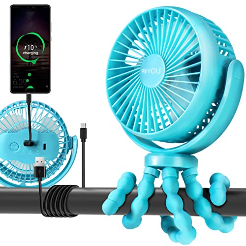 Peyou Portable Fan Battery Operated, 5200 Mah Baby Stroller Fan With Flexible Tripod Clip-On For Baby, Usb Rechargeable And Handheld Cooling Fan For Car Seat Crib Bike Treadmill #TOP24