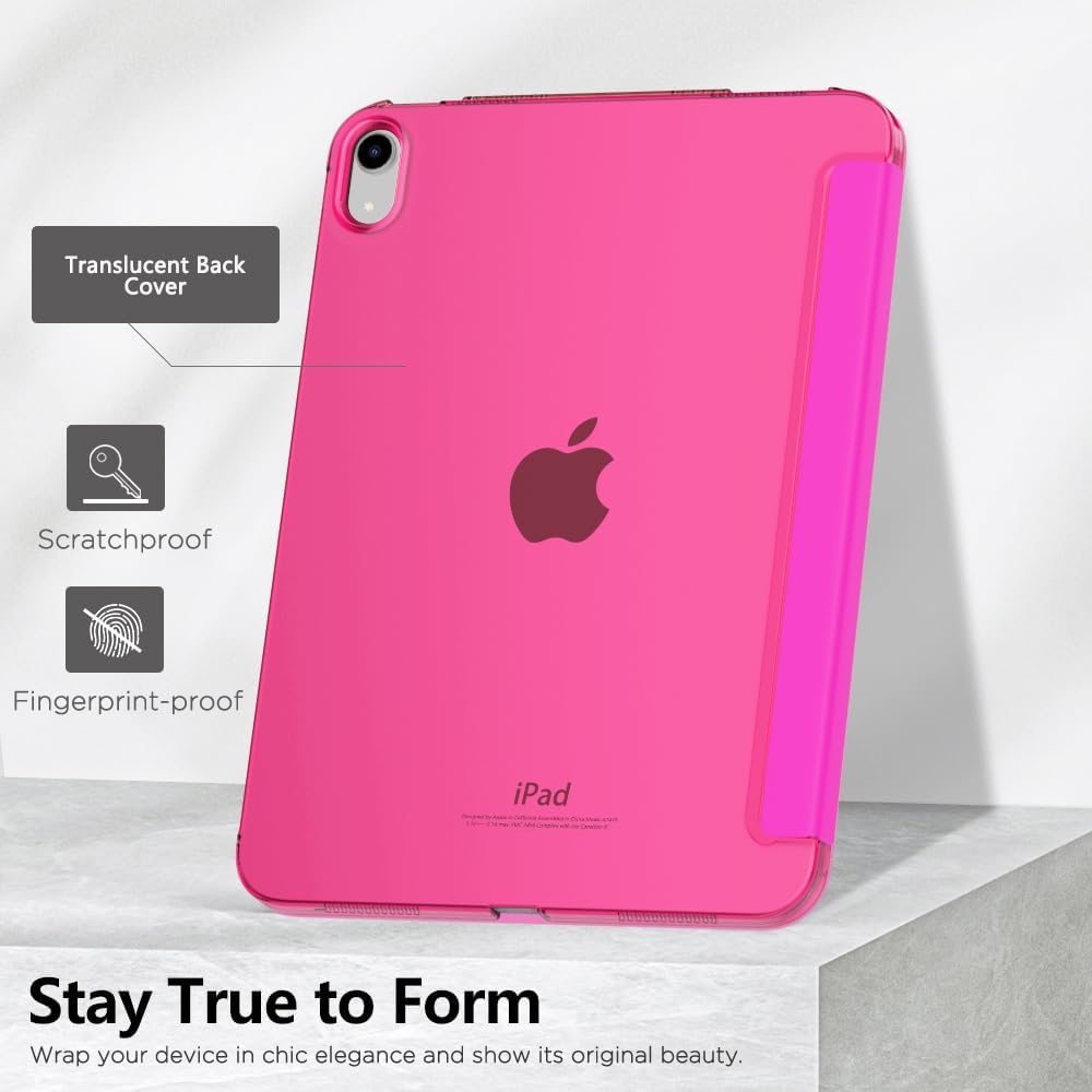 MoKo for iPad (A16) 11th Generation Case 11 Inch 2025, iPad 10th Generation Case 10.9 Inch 2022, Slim Stand Hard PC Translucent Back Shell Smart Cover, Support Touch ID, Auto Wake/Sleep,Bright Pink